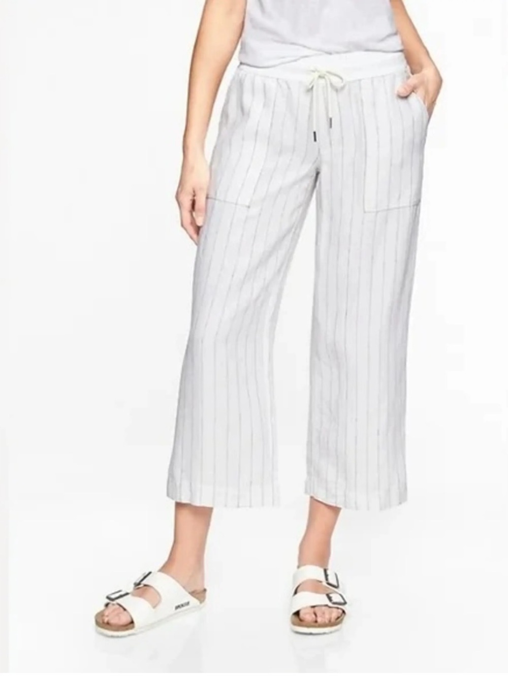Athleta Bali Stripe Linen Wide Leg Crop Pants